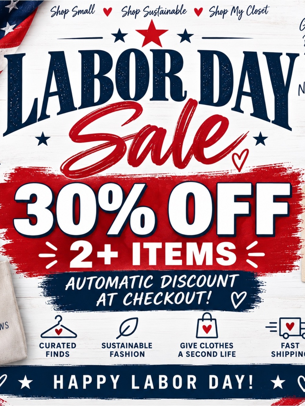 Labor Day Sale Wall Art Poster - Red, White & Blue